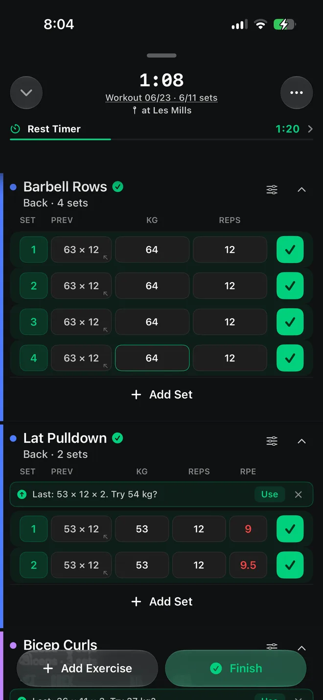 Logging sets in the Logbook iPhone app